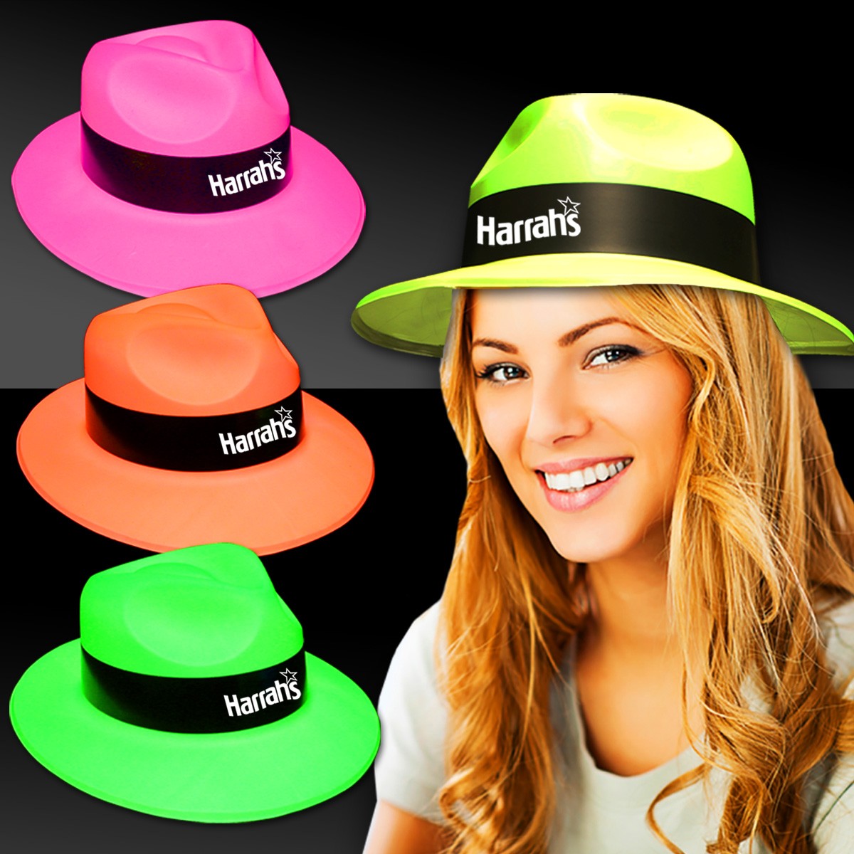 Assorted Color Neon Plastic Fedoras 