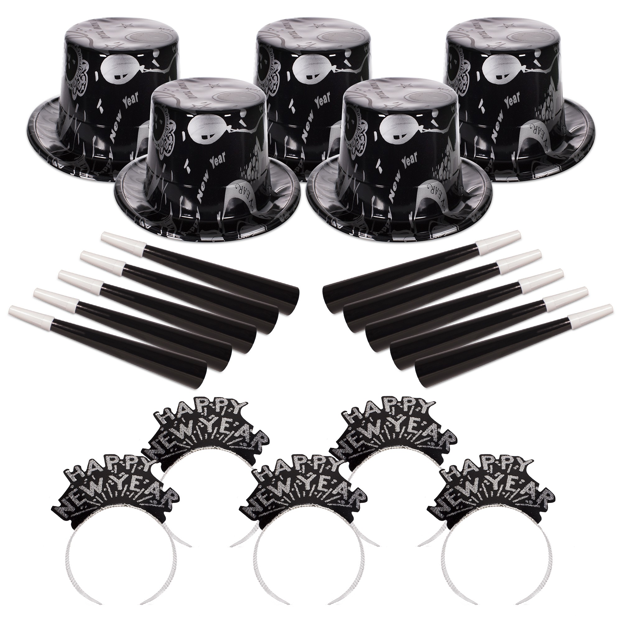 Ebony and Silver New Year's Eve Party Kit for 50 People 