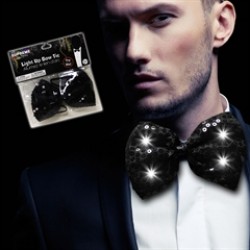 Black Light Up Sequin Bow Tie with White LED's
