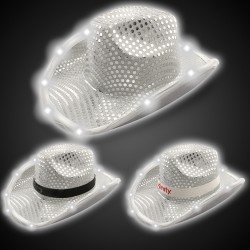 Silver LED Sequin Cowboy Hat (Imprintable Bands Available)