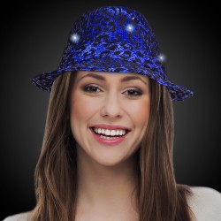 Blue Leopard Print Sequin LED Fedora 