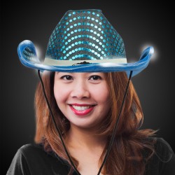 TEAL SEQUIN LED COWBOY HAT
