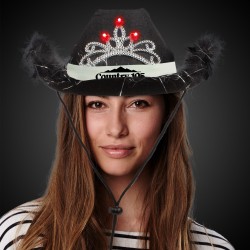 BLACK LED COWBOY HAT W/TIARA