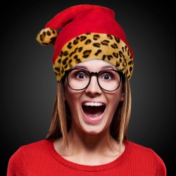 Leopard Print Santa Hat 