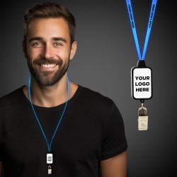 Light Up Blue LED Lanyard with Badge Clip