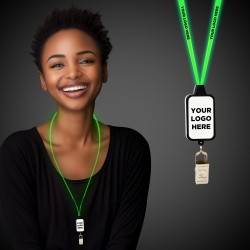 Light Up Green LED Lanyard with Badge Clip