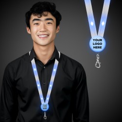 Blue Light Up Flat Fabric Lanyards 
