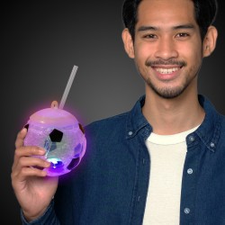 Soccer Ball Light Up Cup with Lid and Straw