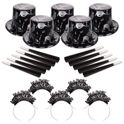 Ebony and Silver New Year's Eve Party Kit for 50 People 